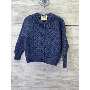 Carraig Donn Cardigan Sweater Kids Small Blue Cable-Knit Crewneck Button